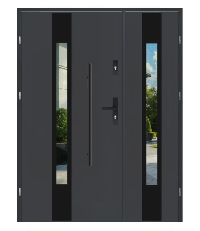 Nowoczesne drzwi dwuskrzydłowe F01 Duo Black Reling 140 cm, kolor antracyt.