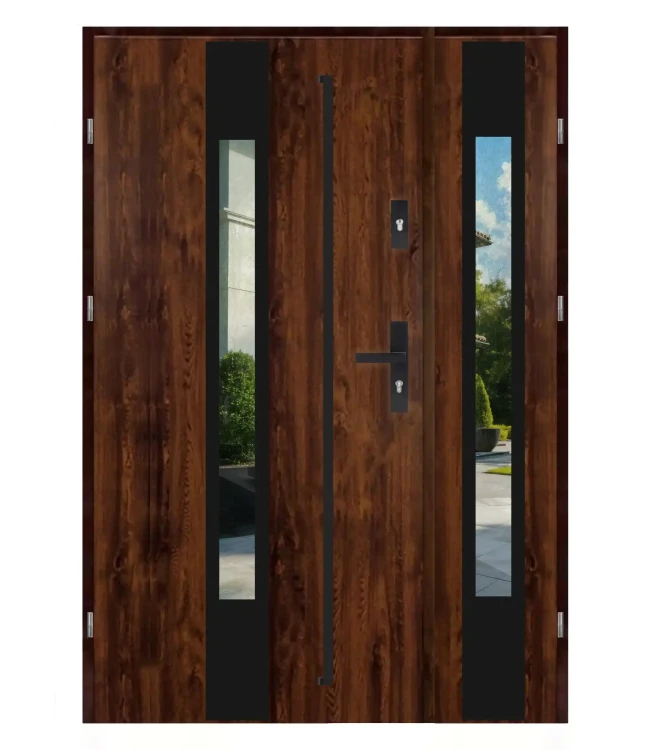 Drzwi dwuskrzydłowe F01 Duo Black orzech 120 cm. Eleganckie wejście do domu.