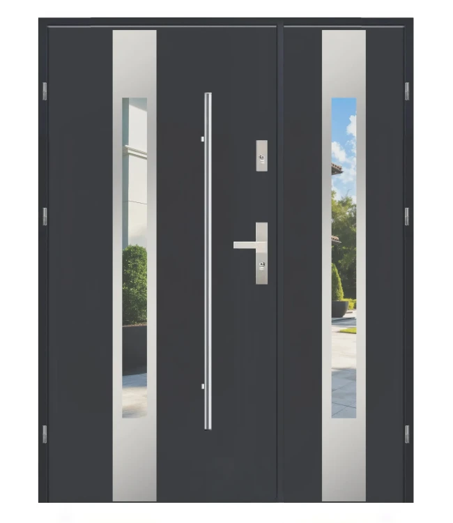 Nowoczesne drzwi antracyt F01 Duo Black Reling inox 140 cm. Solidny wybór.