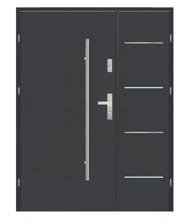Drzwi antracytowe MAXI LUX DUO 2 Reling inox 140 cm. Nowoczesne, bezpieczne wejście.