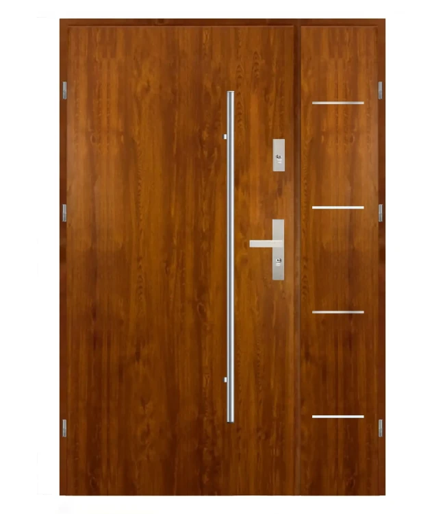 Drzwi wejściowe MAXI LUX DUO 2 Reling, złoty dąb 120 cm z detalami inox.