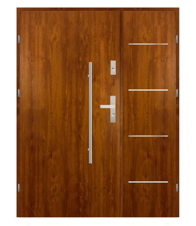 Drzwi MAXI LUX DUO 2 złoty dąb 140 cm z wykończeniem inox. Ponadczasowy styl.