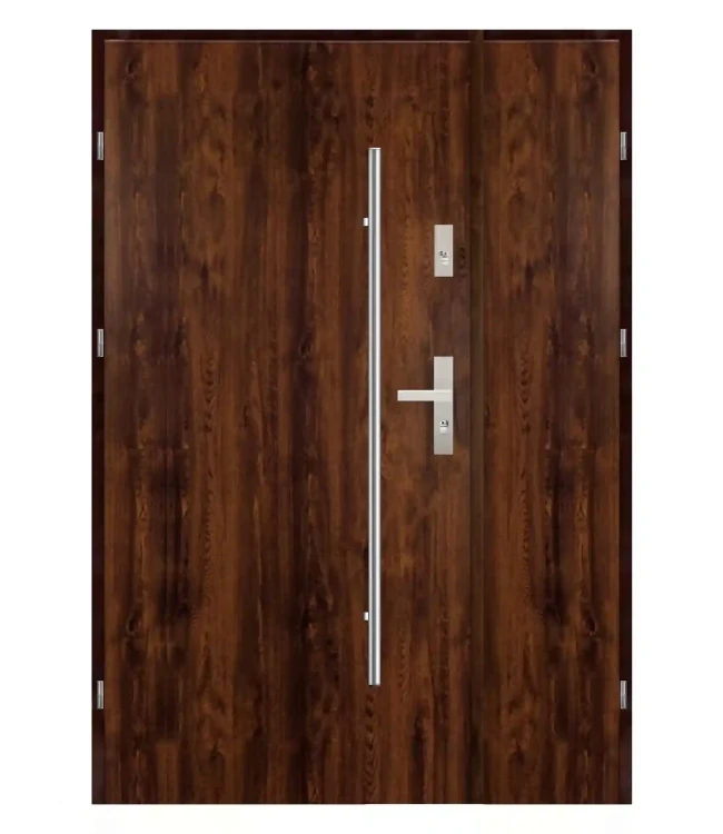 Drzwi wejściowe MAXI LUX DUO Reling, orzech, 120 cm, wykończenie inox.