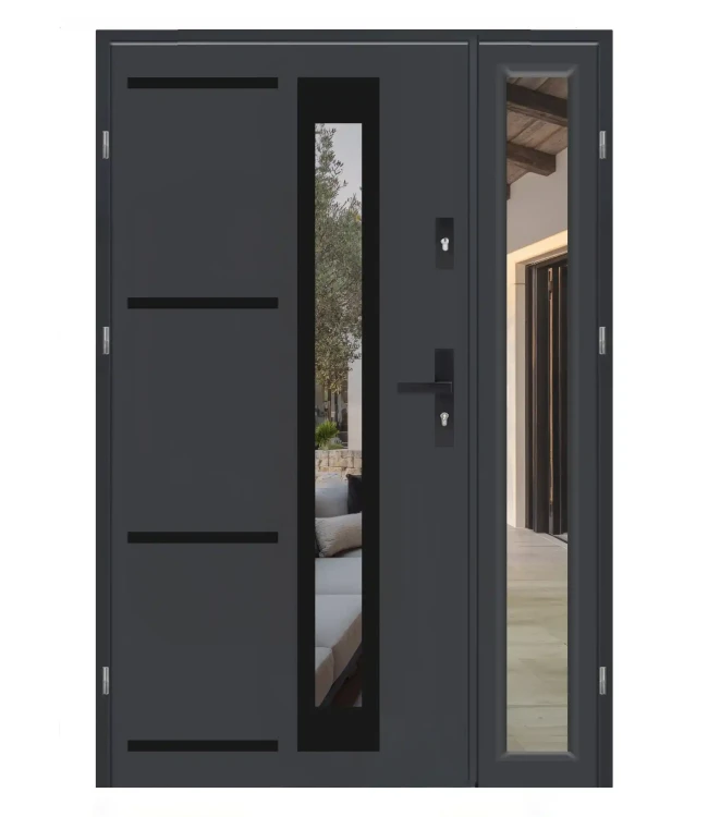 Drzwi dwuskrzydłowe Premium Black 4 Dax antracyt 120 cm – nowoczesne wejście.