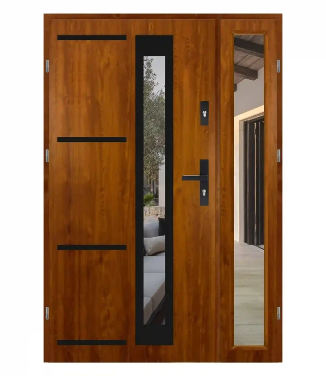 Drzwi zewnętrzne dwuskrzydłowe Premium Black 4 Dax, złoty dąb, 120 cm.