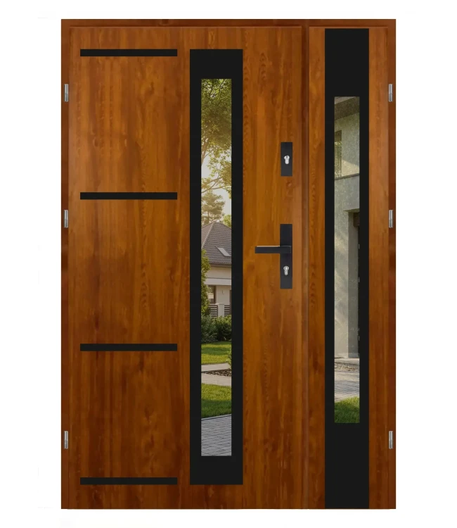 Nowoczesne drzwi dwuskrzydłowe Premium Black 4 Duo, złoty dąb, szerokość 120 cm.