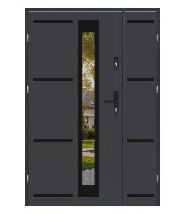 Drzwi zewnętrzne dwuskrzydłowe Premium Black 4 Duo 2, kolor antracyt, szerokość 120 cm.
