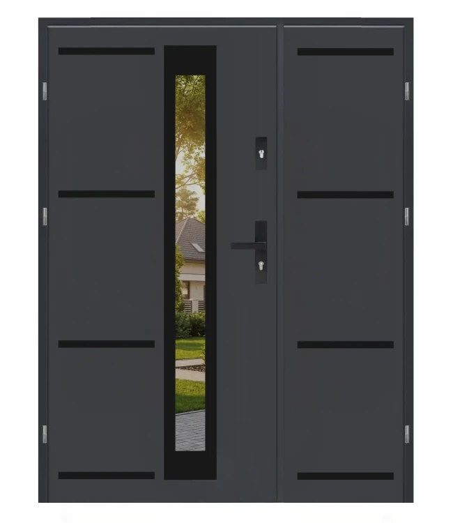 Drzwi dwuskrzydłowe Premium Black 4 Duo 2 antracyt 140 cm. Nowoczesne wejście.