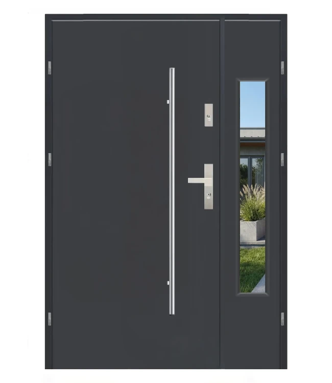 Nowoczesne drzwi antracytowe VENA DUO, 120 cm ze wstawkami inox.