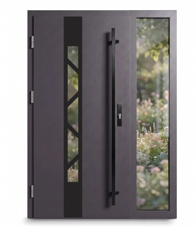 Drzwi antracytowe z szerokim naświetlem bocznym 50 cm Thermo Future Piramida black