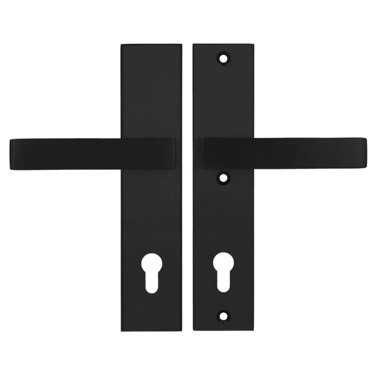 Czarna klamka ROYAL do drzwi zewnętrznych. Minimalistyczny design i wysoka trwałość.