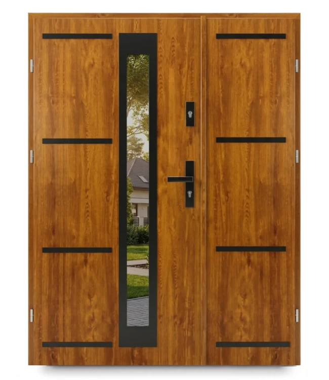 Drzwi zewnętrzne Premium Black 4 Duo 2 w kolorze drewna. Nowoczesne drzwi do Twojego domu.
